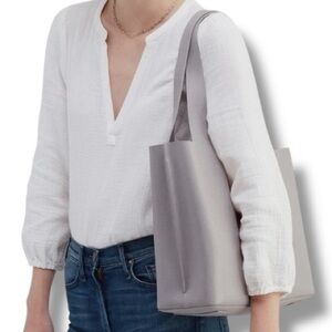 HOBO Vida Tote in Micro Pebbled Leather Morning Dove Grey Orona Blue Interior